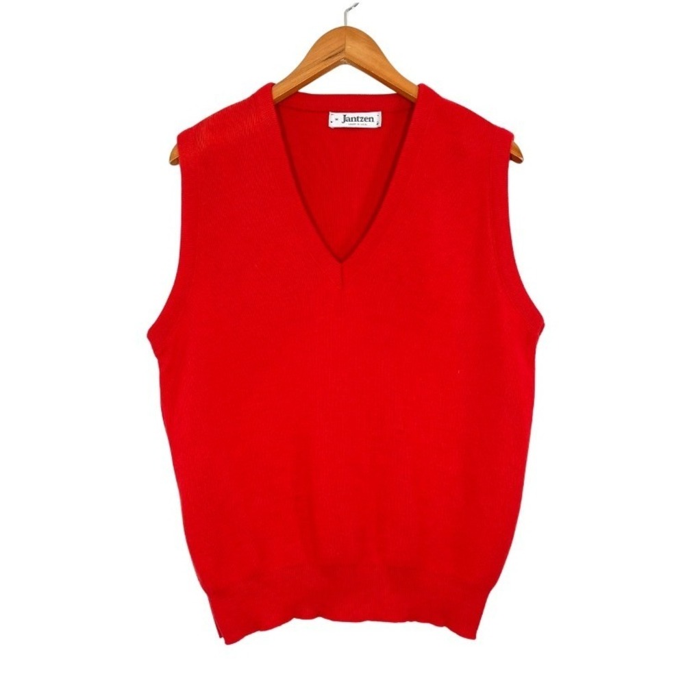 Vintage Jantzen Red Sweater Vest V-Neck Made USA Men's Medium Preppy‎ Minimalist